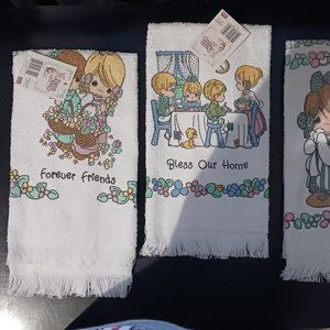 3 Vintage (1991) Precious Moments Fringed Kitchen Hand Towels